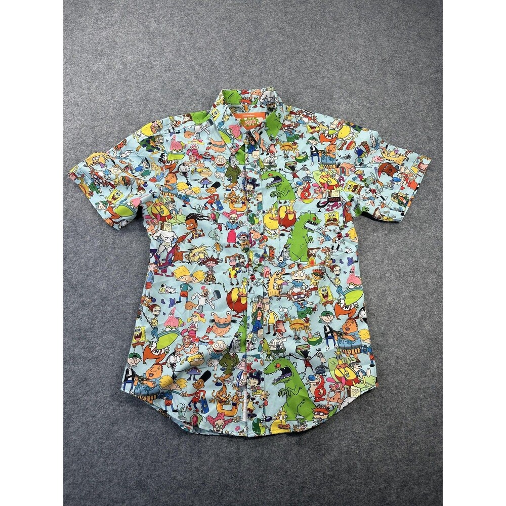 RSVLTS Shirt Mens XS Blue Nickelodeon Character Print Short Sleeve Button Up